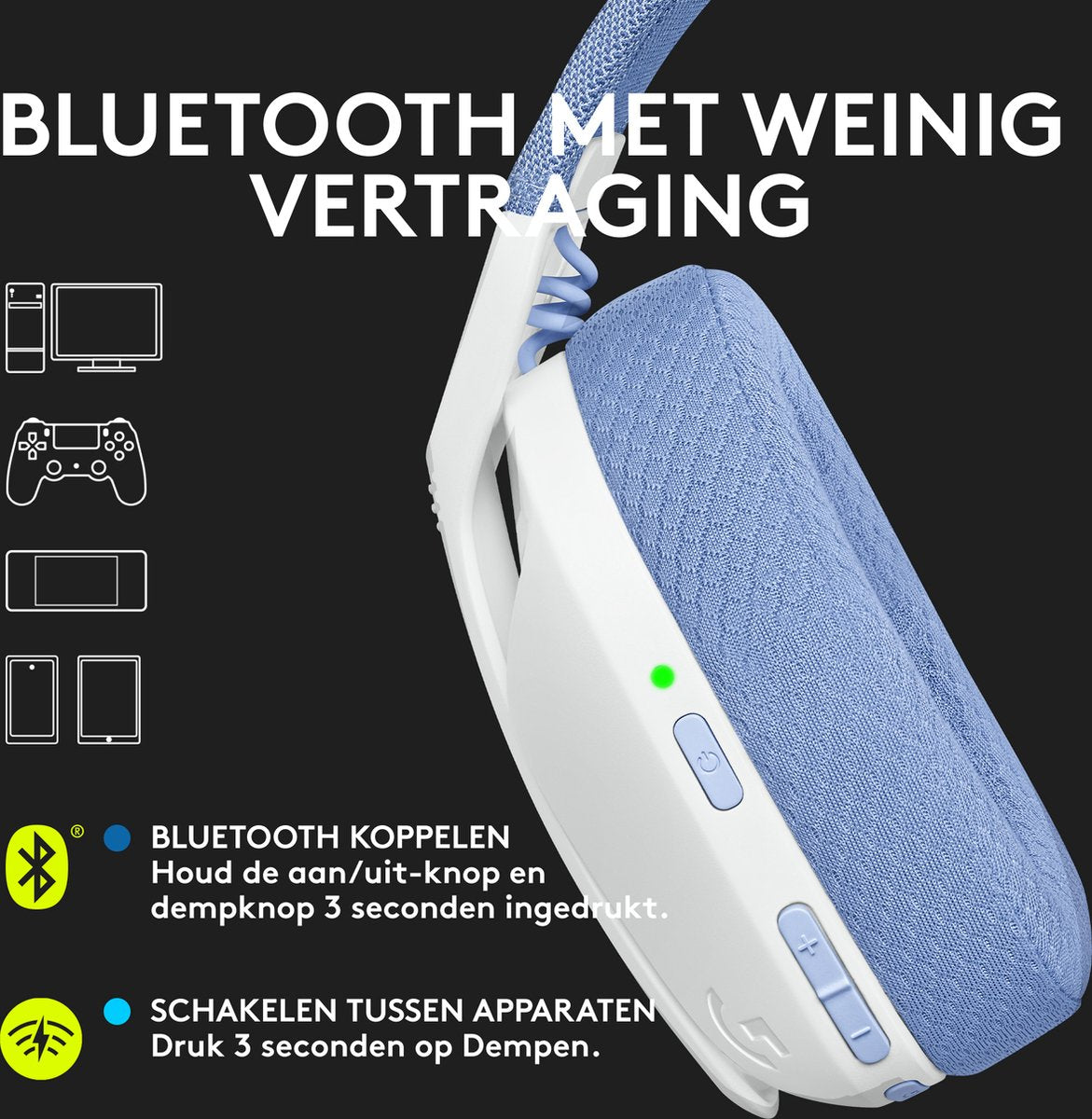 Logitech G435 LIGHTSPEED Draadloze Gaming Headset Bluetooth Wit Lichtgewicht Comfort