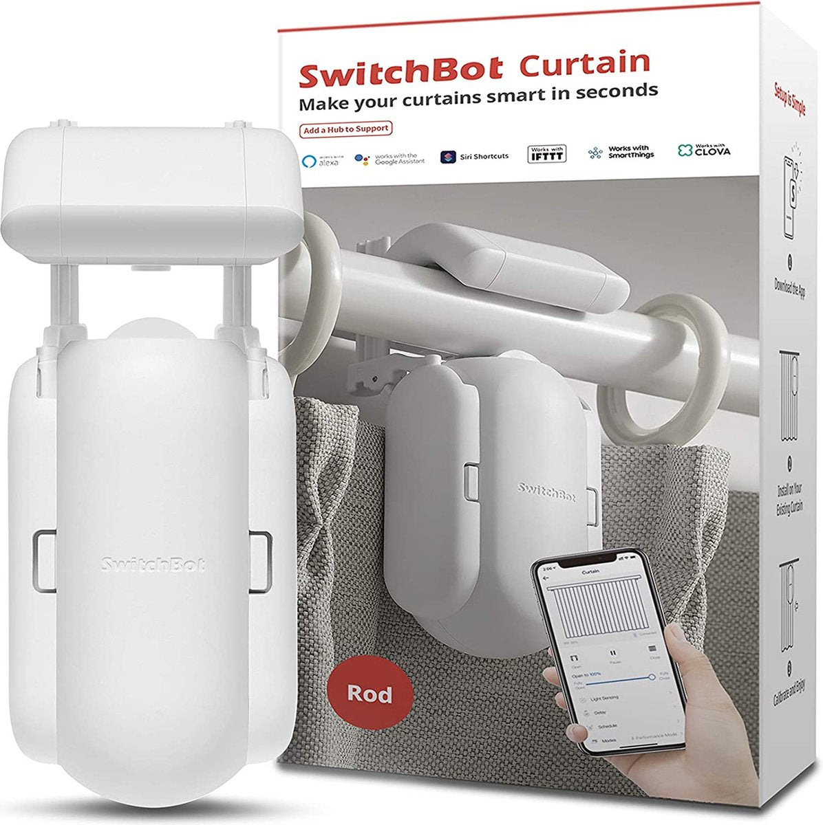 SwitchBot Curtain(Rod/Roede) - Wit - Smart home - Smart Gordijn - Automatisch gordijn | 0850007706111