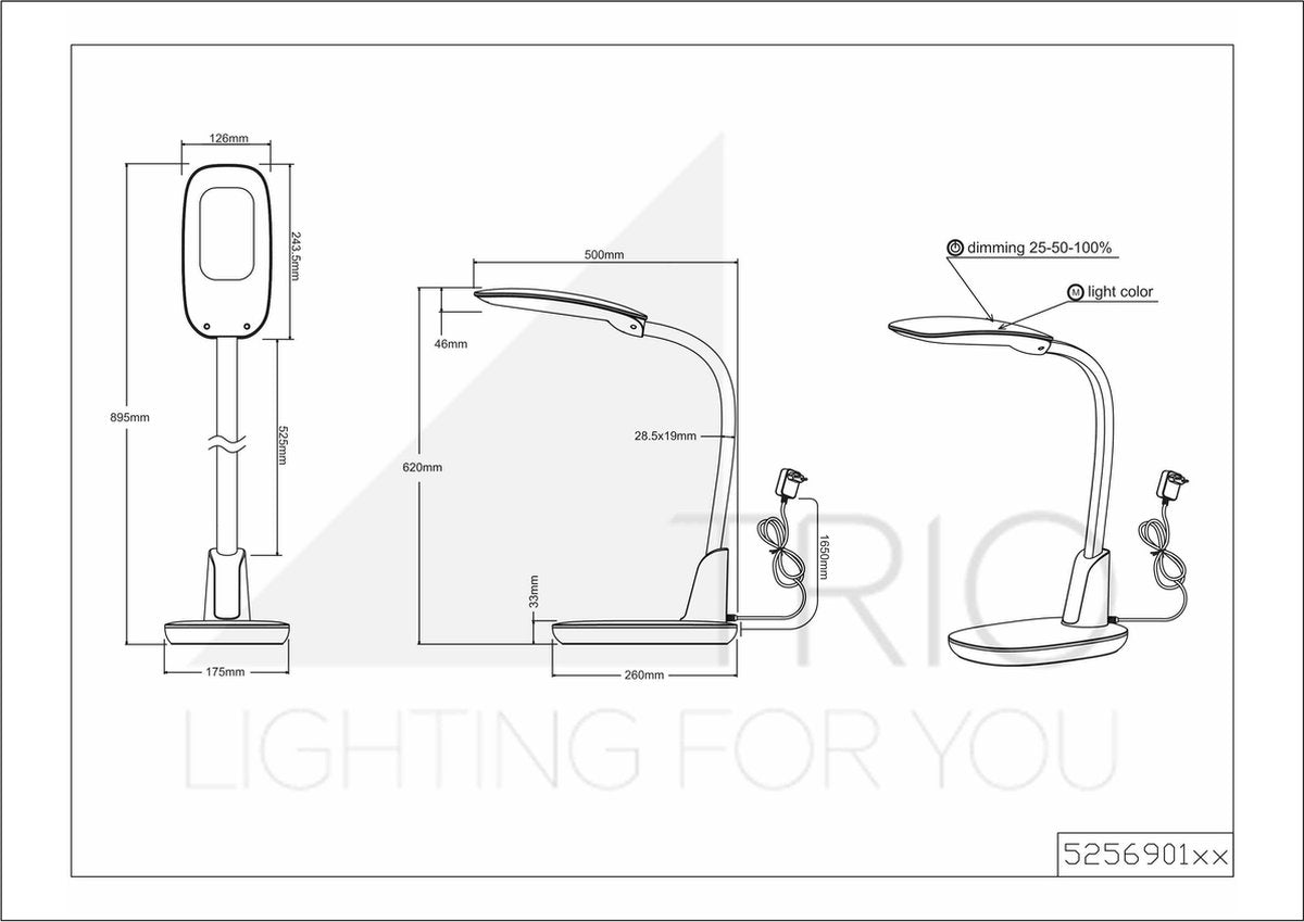 TRIO Grande - Tafellamp - Touchschakelaar - Opladende USB-aansluiting