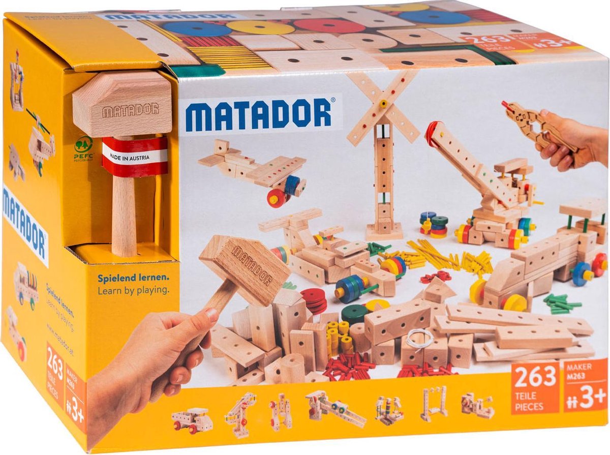 Matador Maker 3+ Houten Bouwset - 263 Delen - Educatief Speelgoed voor Kinderen