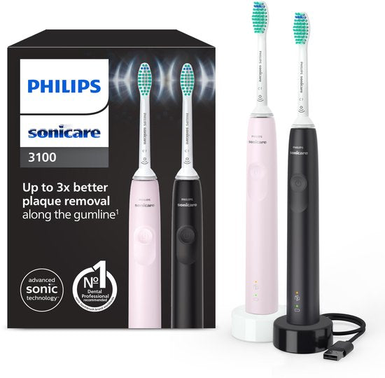 Philips Sonicare 3100 Series Elektrische Tandenborstel Zwart & Roze Duopack