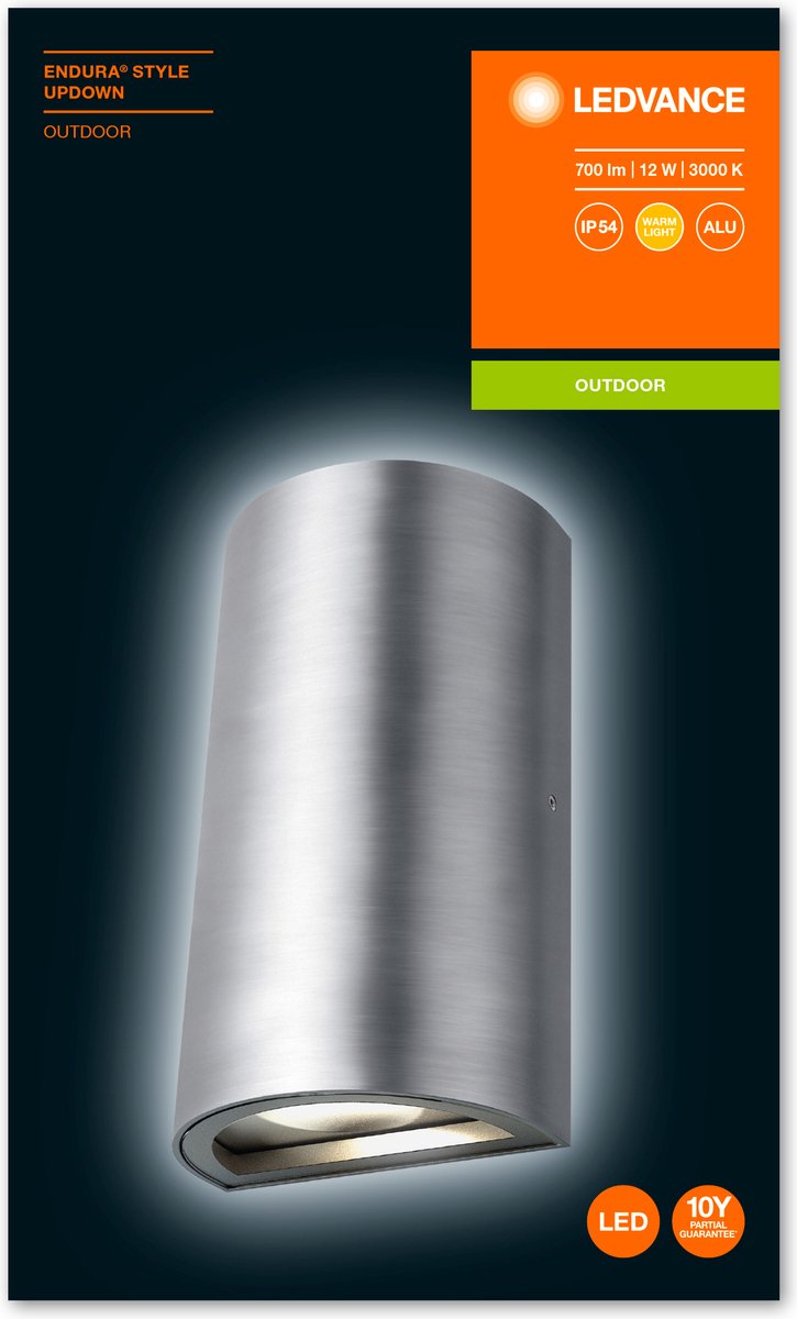 Ledvance Endura Style UpDown LED Wandlamp Plafondlamp Buitenarmatuur Aluminium Warm Wit