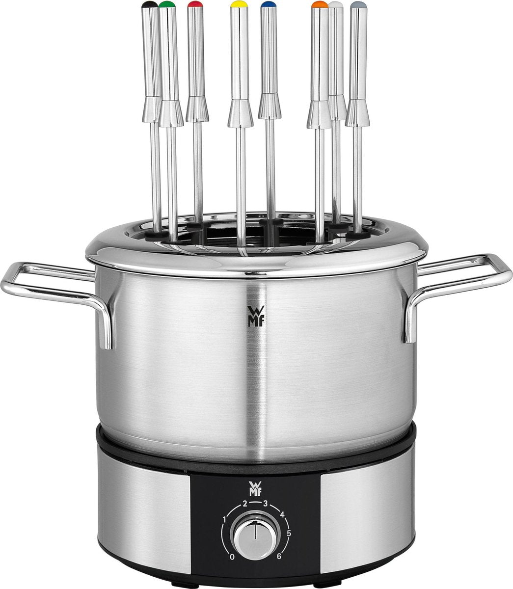 WMF Lono Elektrische Fonduepan: 1.5L RVS, Warmhoudfunctie, 8 Fonduevorken voor Gezellige Avonden