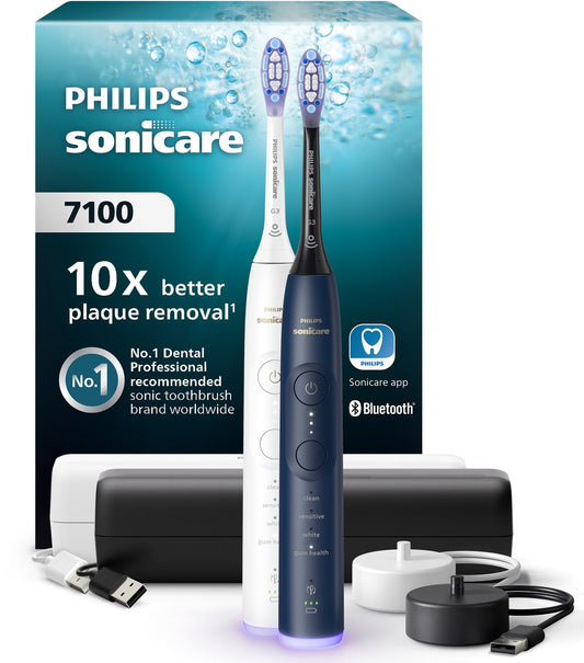 Philips Sonicare 7100 Series Elektrische Tandenborstel Duopack: Gezond Tandvlees, Poetsdruksensor, Reisetui