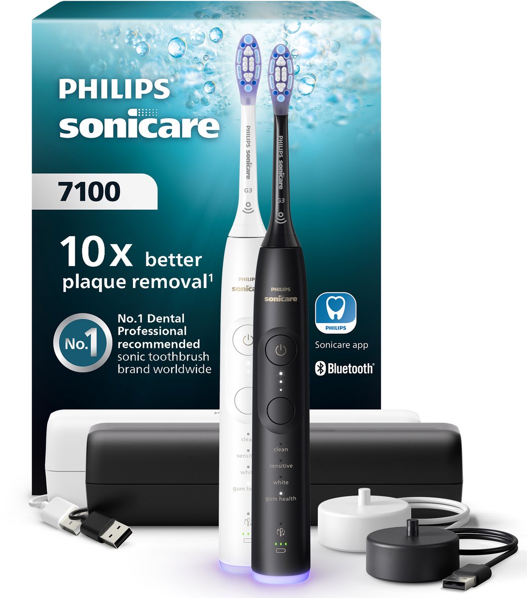 Philips Sonicare 7100 Series Duo Elektrische Tandenborstels – Gezonder Tandvlees, Reisetui