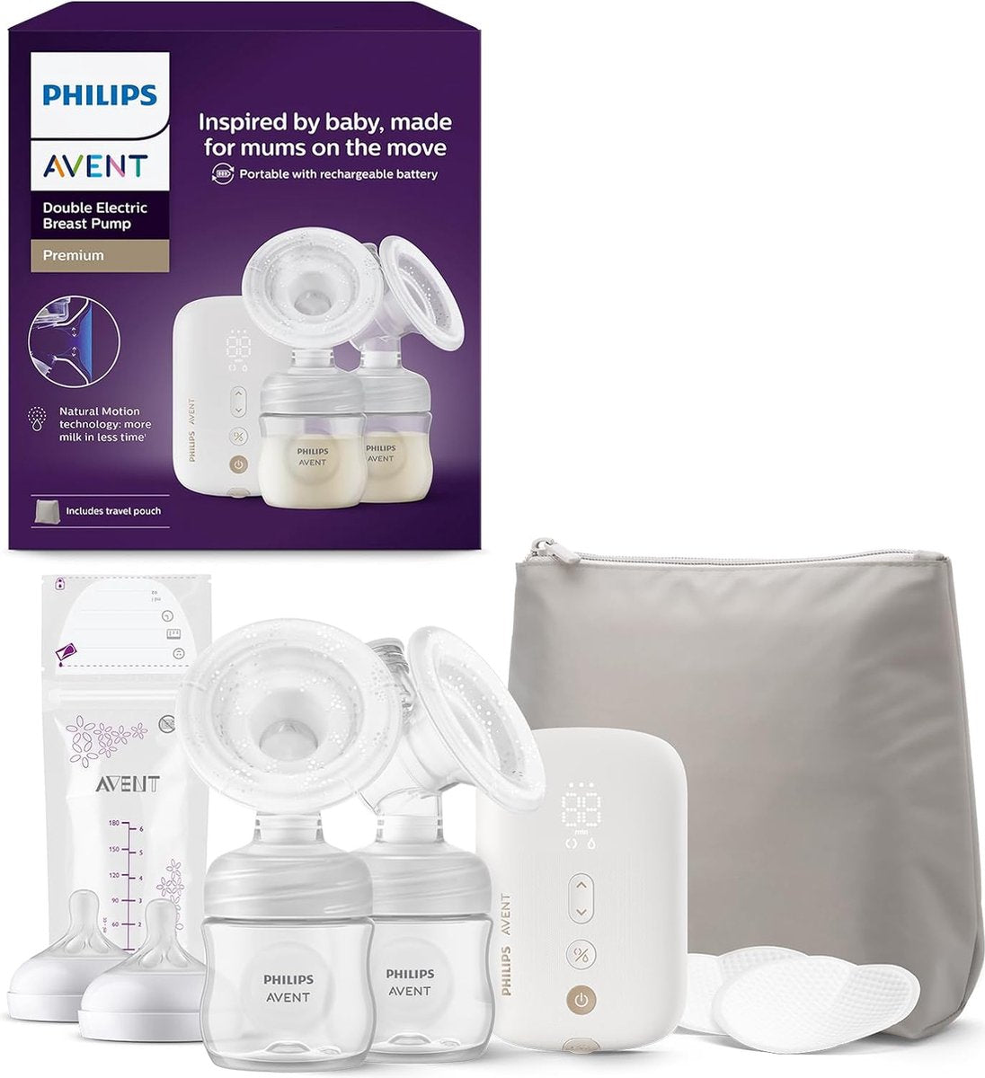 Philips Avent SCF398 Dubbele Elektrische Borstkolf: Oplaadbaar, Stil, Ziekenhuissterkte, Natural Motion Technologie