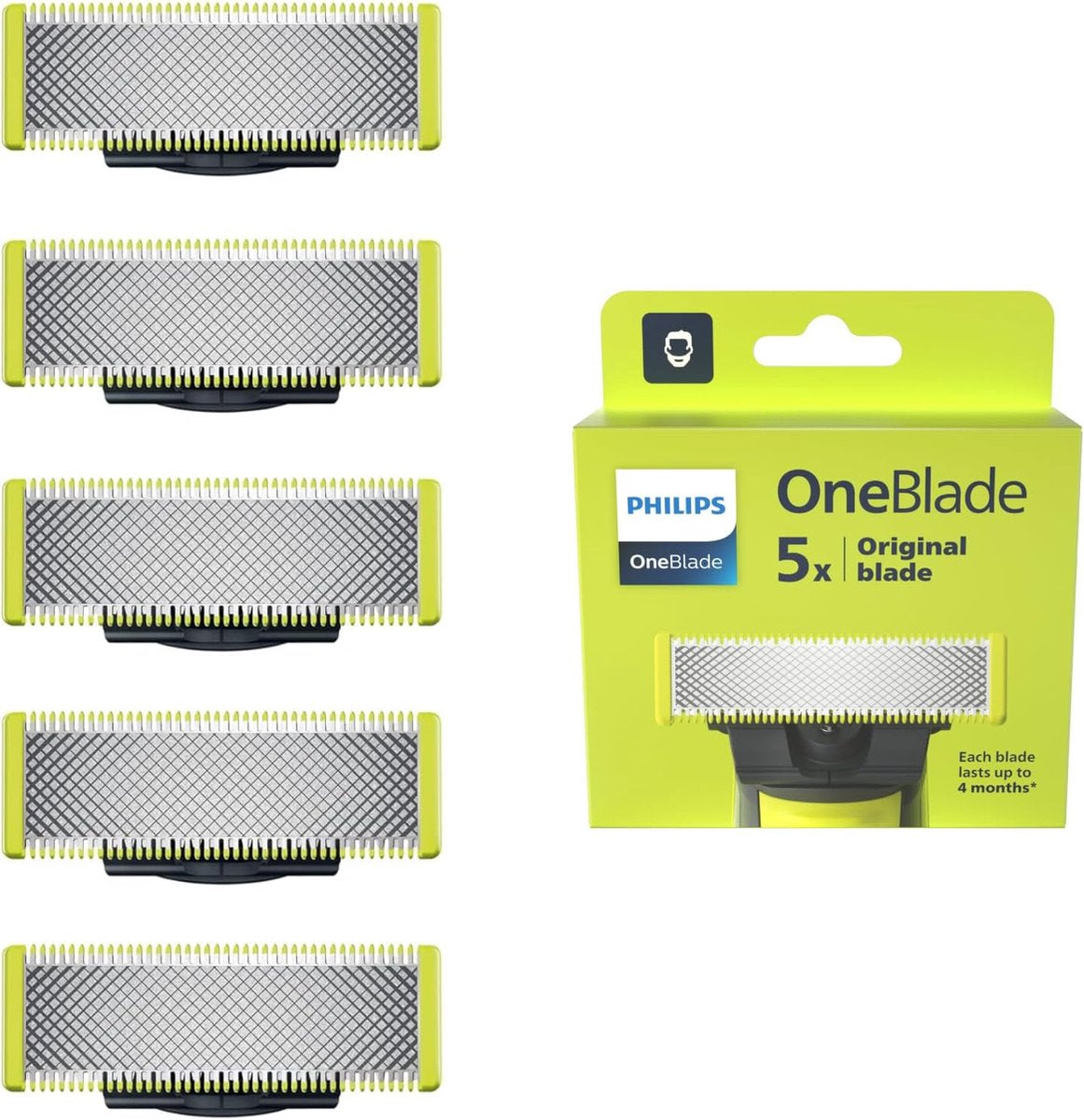 Philips OneBlade Original QP250/50 Vervangmesjes: 5 Stuks Duurzame Precisie Scheermesjes