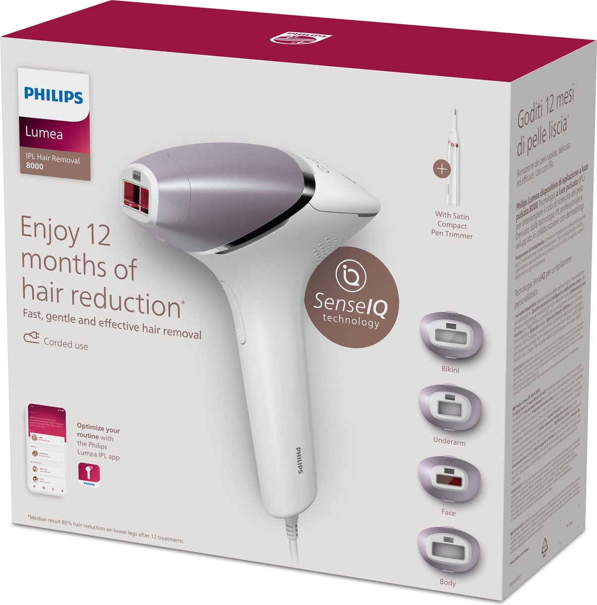 Philips Lumea Prestige 8000 IPL Ontharing: Effectieve Haarvermindering met 4 Opzetstukken