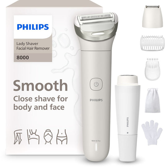 Philips Series 8000 Ladyshave: Gladde Huid, LED-Licht, 5 Accessoires, Wit