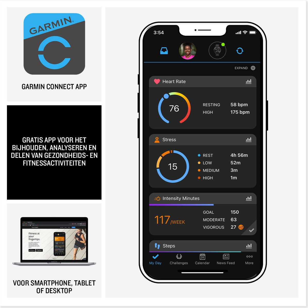 Garmin Venu 3S Smartwatch: Compact AMOLED Scherm, Gezondheidsmonitoring Pebble Grey