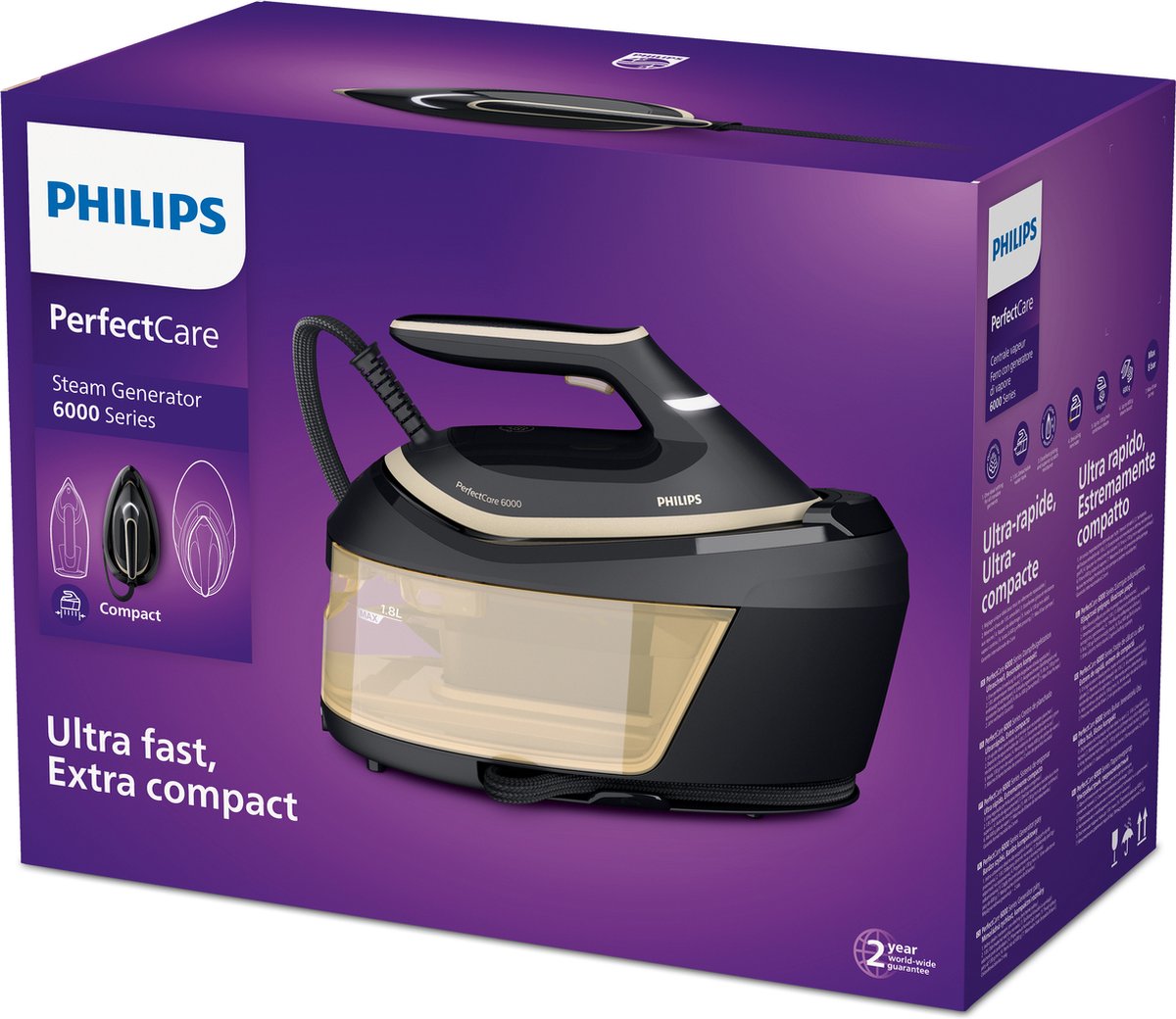 Philips PerfectCare 6000 Serie PSG6064/80 Stoomgenerator - Krachtig, Compact, Goud/Zwart
