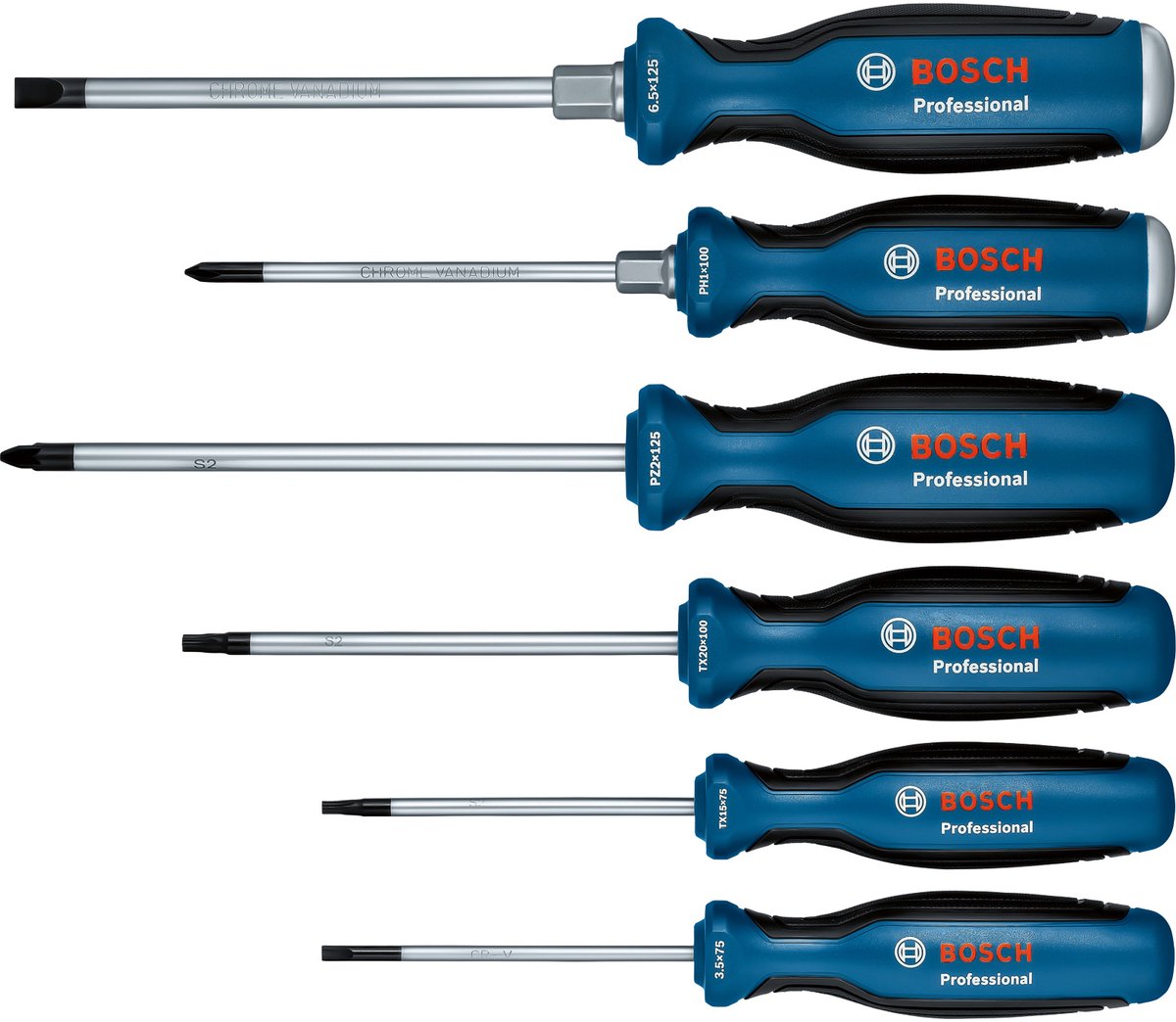 Bosch Professionele Schroevendraaierset 6-delig: SL, PH, PZ, TX. Duurzaam Gereedschap