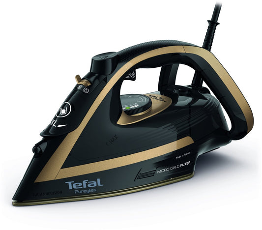 Tefal Puregliss FV8064 Stoomstrijkijzer 3000W: Krachtig Anti-Kalk Verticaal Stomen Zwart/Goud