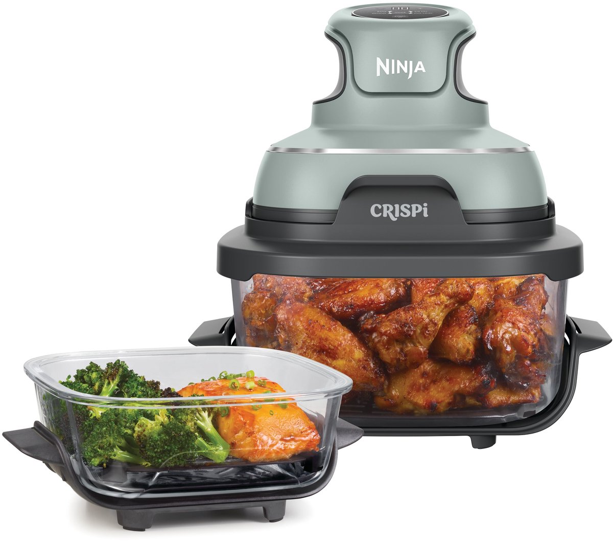Ninja CRISPi 4-in-1 Compact Glazen Airfryer Kooksysteem: Veelzijdig, PFAS-vrij, Grijs
