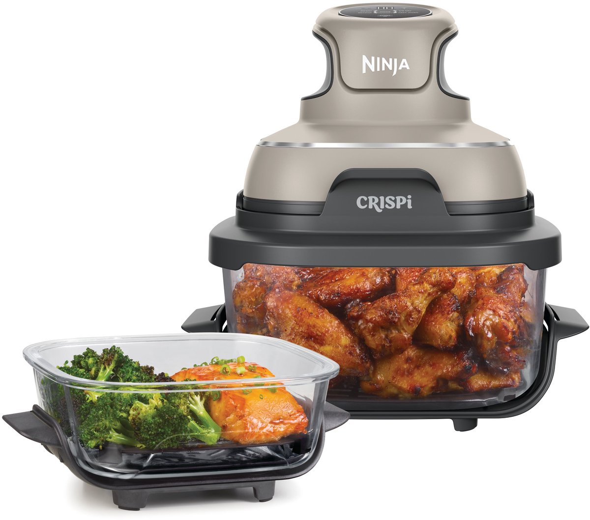 Ninja CRISPi 4-in-1 Compact Glazen Airfryer Kooksysteem: Veelzijdig, PFAS-vrij, Grijs