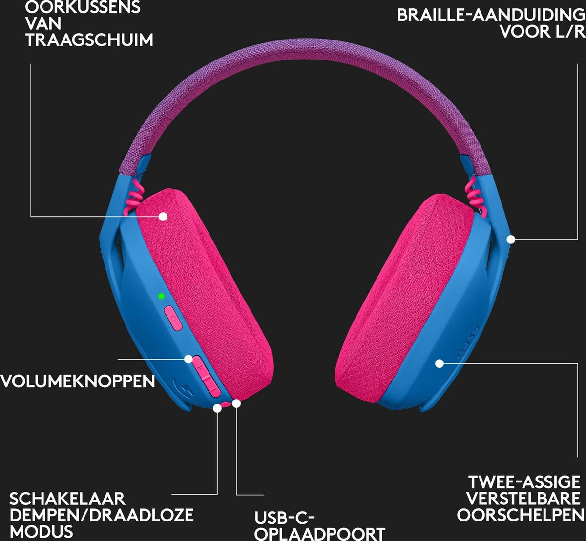 Logitech G435 LIGHTSPEED Draadloze Gaming Headset - Bluetooth, Lichtgewicht, Comfortabel, Blauw