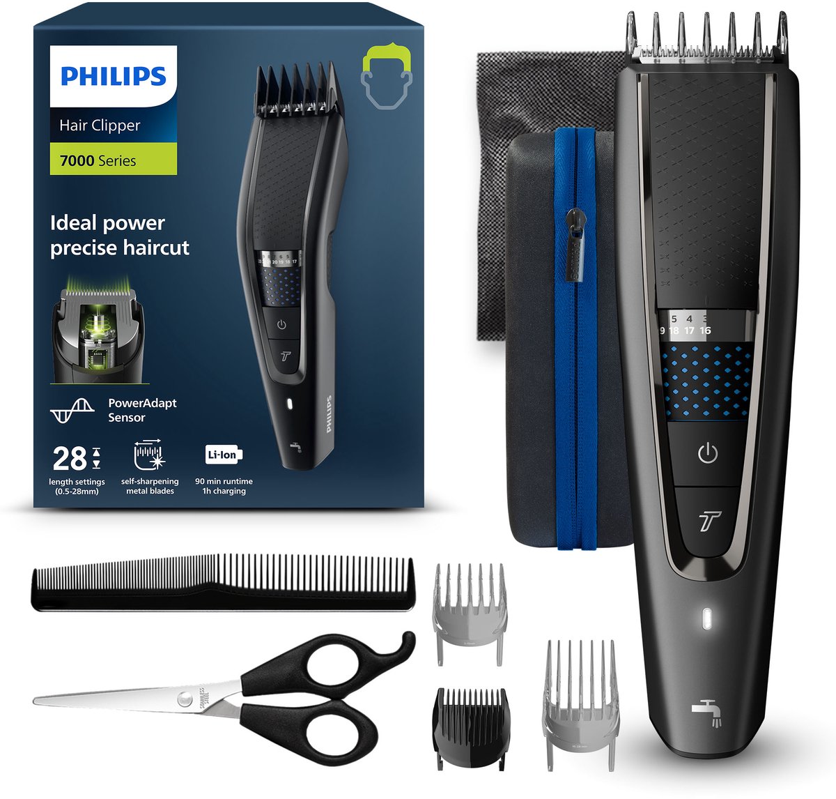Philips Serie 7000 Tondeuse HC7650/15: 28 Lengtes, Turbo, Draadloos, Afspoelbaar