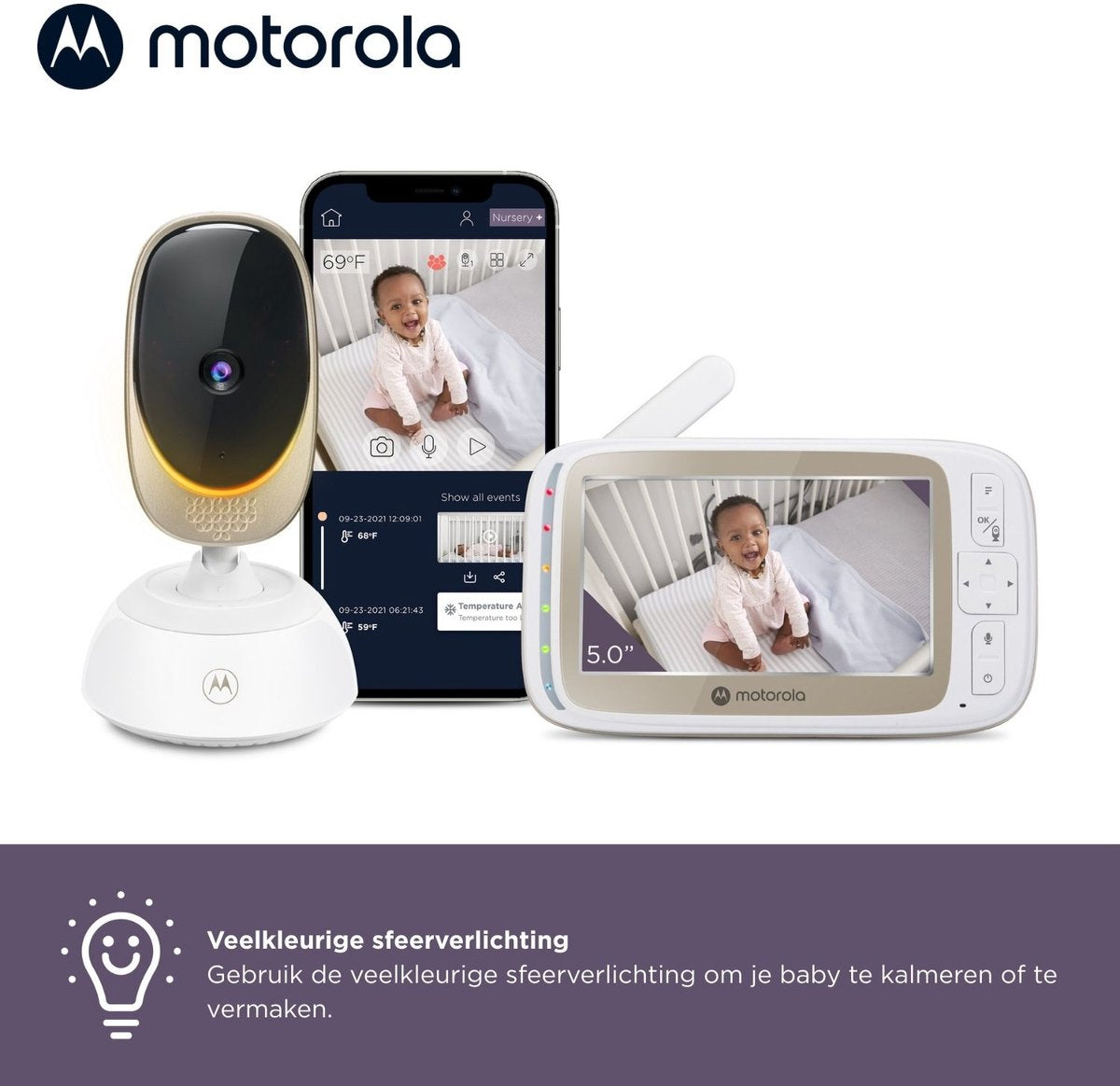 Motorola Nursery VM85 Connect Babyfoon: Camera, Kleuren Display, App, Terugspreekfunctie & Nachtlampje