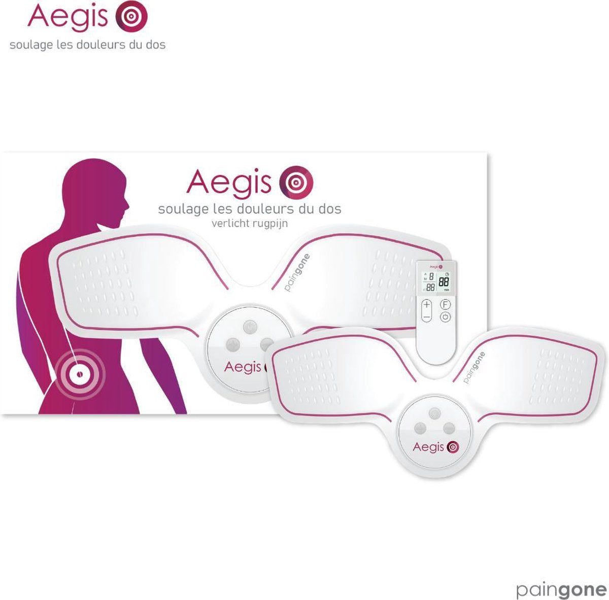 Paingone Aegis TENS Elektrodentherapie Apparaat Rugpijn Verlichting Draadloos Oplaadbaar