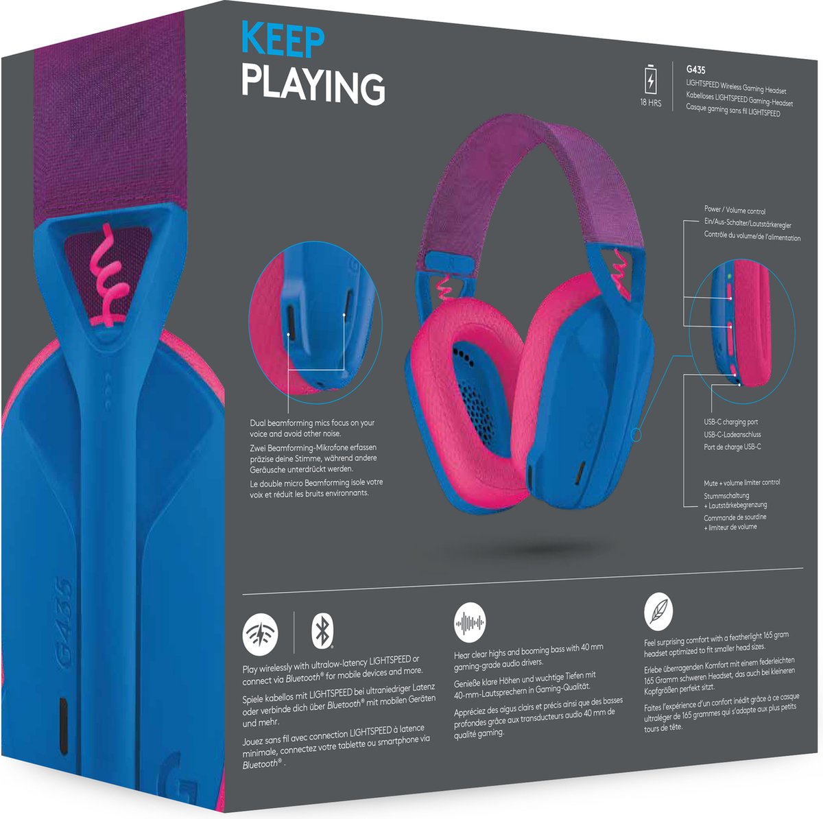 Logitech G435 LIGHTSPEED Draadloze Gaming Headset - Bluetooth, Lichtgewicht, Comfortabel, Blauw