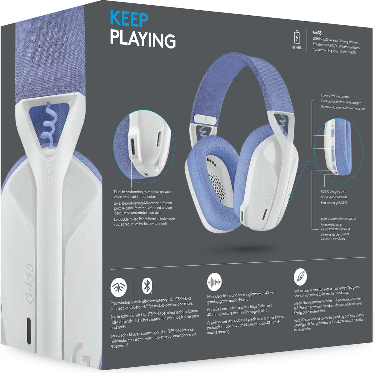 Logitech G435 LIGHTSPEED Draadloze Gaming Headset Bluetooth Wit Lichtgewicht Comfort