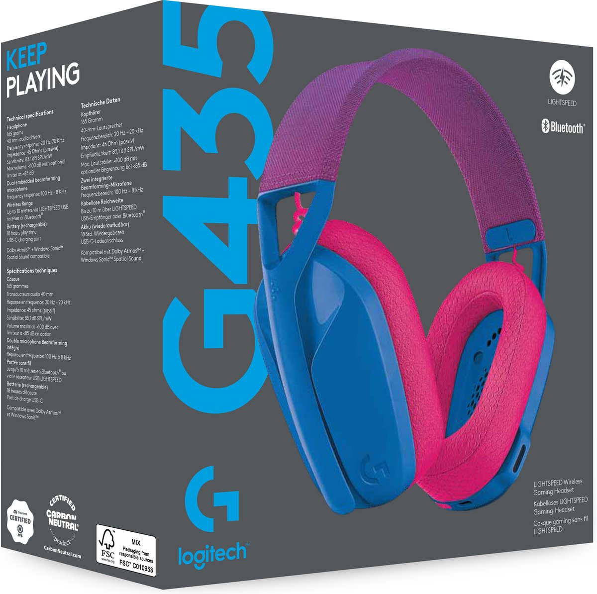 Logitech G435 LIGHTSPEED Draadloze Gaming Headset - Bluetooth, Lichtgewicht, Comfortabel, Blauw