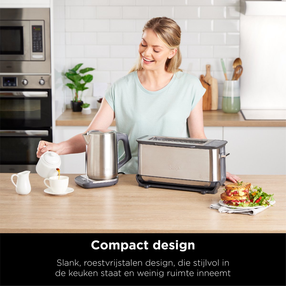 Ninja Foodi 3-in-1 Flip Toaster: Multifunctionele RVS Broodrooster, Grill & Panini Maker