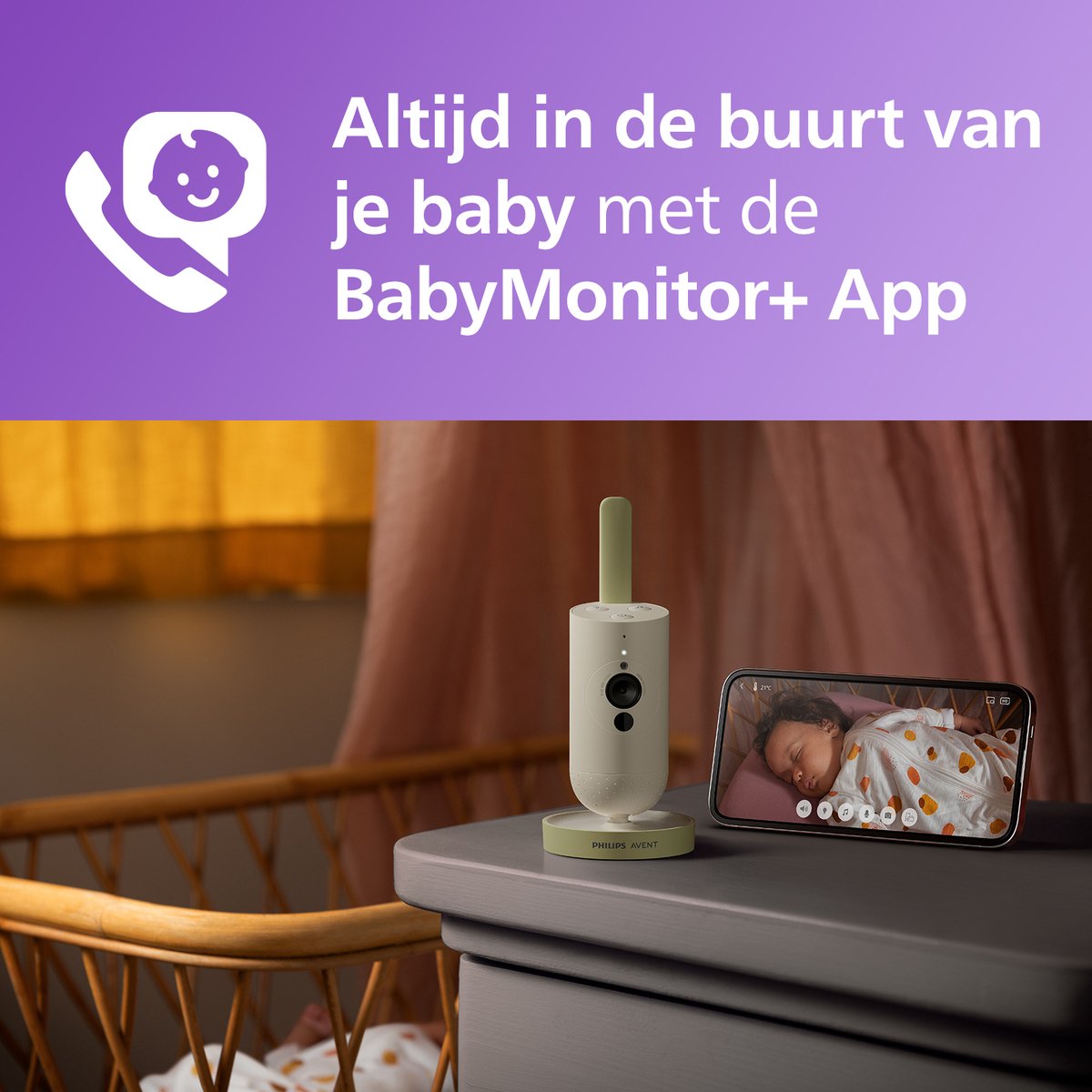 Philips Avent Connected Babycamera SCD643/26: HD Wifi Babyfoon met App, Veilig
