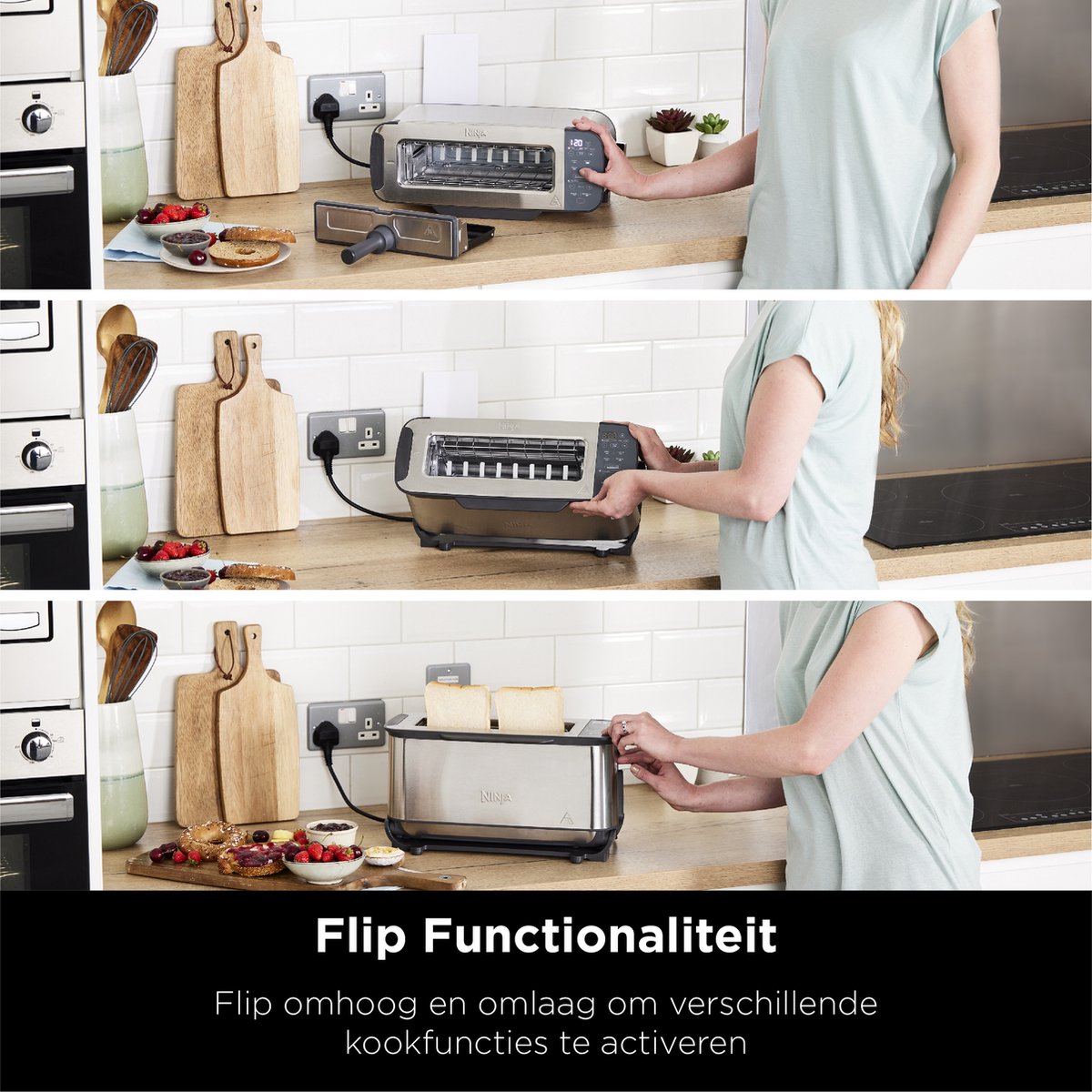 Ninja Foodi 3-in-1 Flip Toaster: Multifunctionele RVS Broodrooster, Grill & Panini Maker