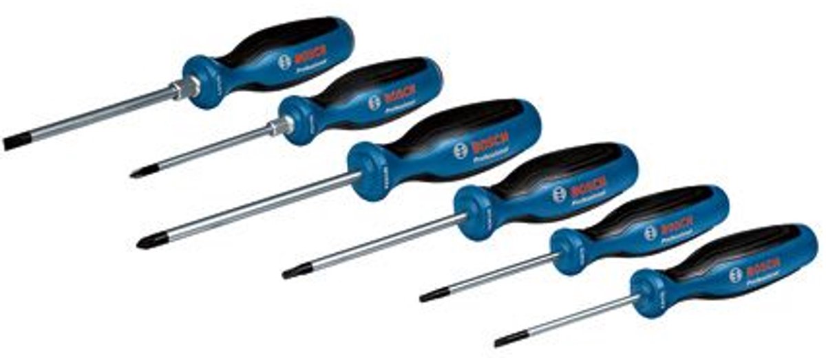 Bosch Professionele Schroevendraaierset 6-delig: SL, PH, PZ, TX. Duurzaam Gereedschap