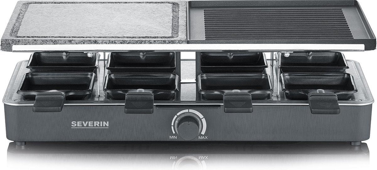 Severin RG 2371 Raclettegrill: Zwart, Natuursteen & Grillplaat voor 8 Personen