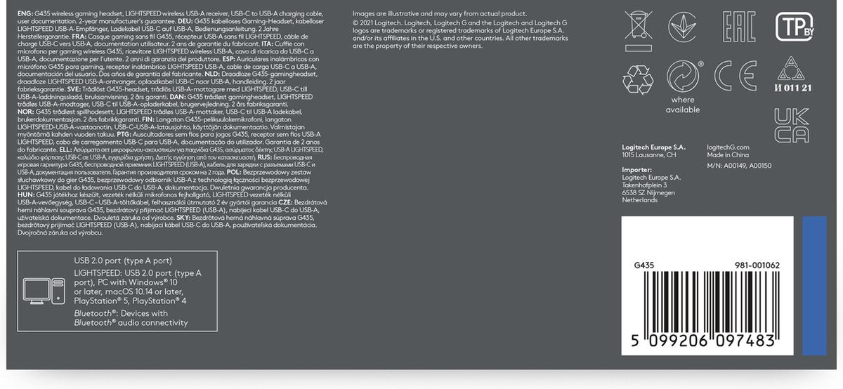 Logitech G435 LIGHTSPEED Draadloze Gaming Headset - Bluetooth, Lichtgewicht, Comfortabel, Blauw