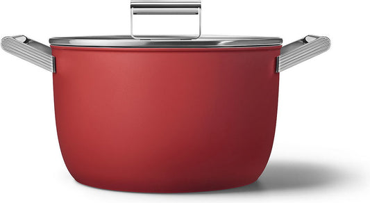 SMEG Kookpan Rood Mat 26cm 7.7L met Deksel - Inductie & Vaatwasserbestendig