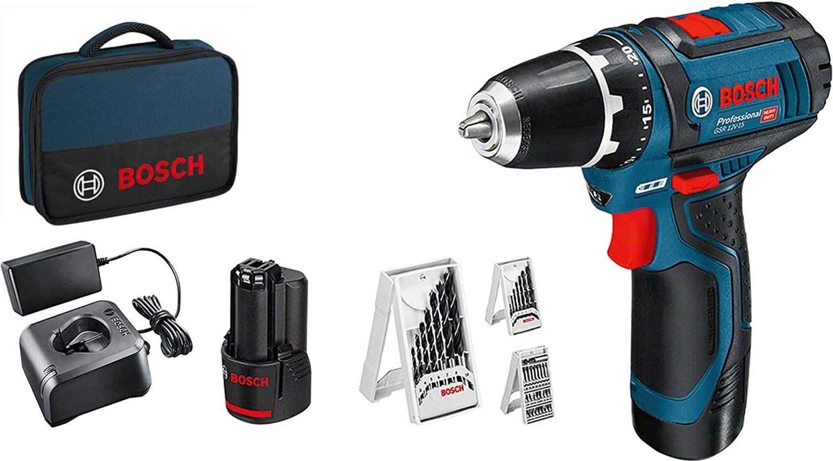 Bosch Professional GSR 12V-15 Accu Boorschroefmachine Set - Compact, Krachtig, Compleet