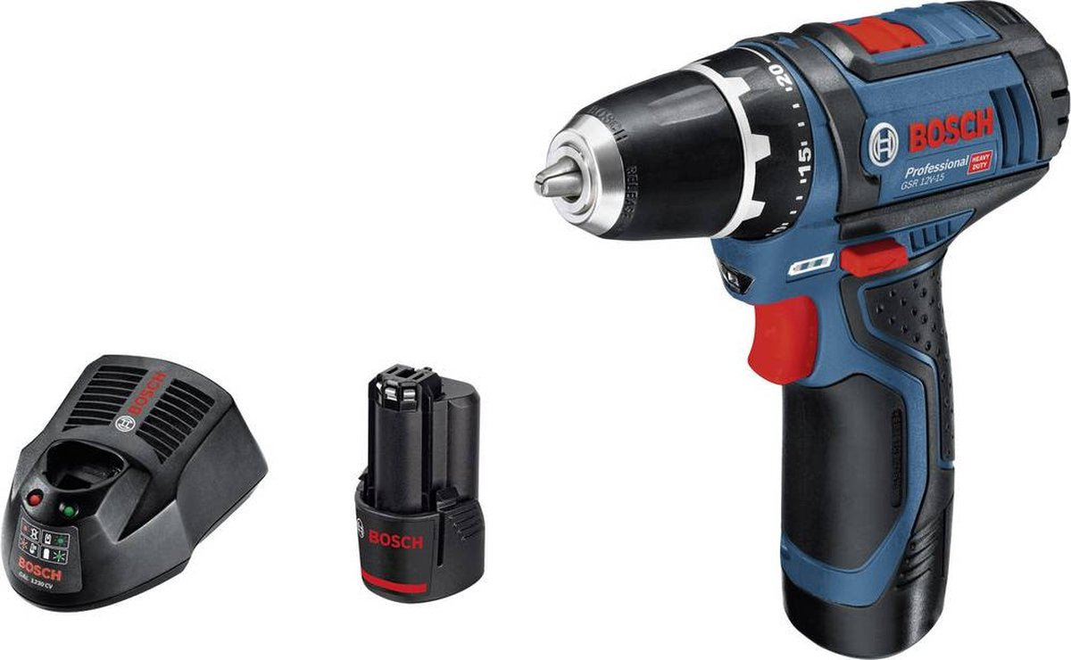 Bosch Professional GSR 12V-15 Accu Schroefboormachine met 2 Accu's