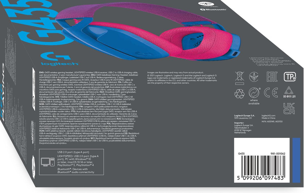 Logitech G435 LIGHTSPEED Draadloze Gaming Headset - Bluetooth, Lichtgewicht, Comfortabel, Blauw
