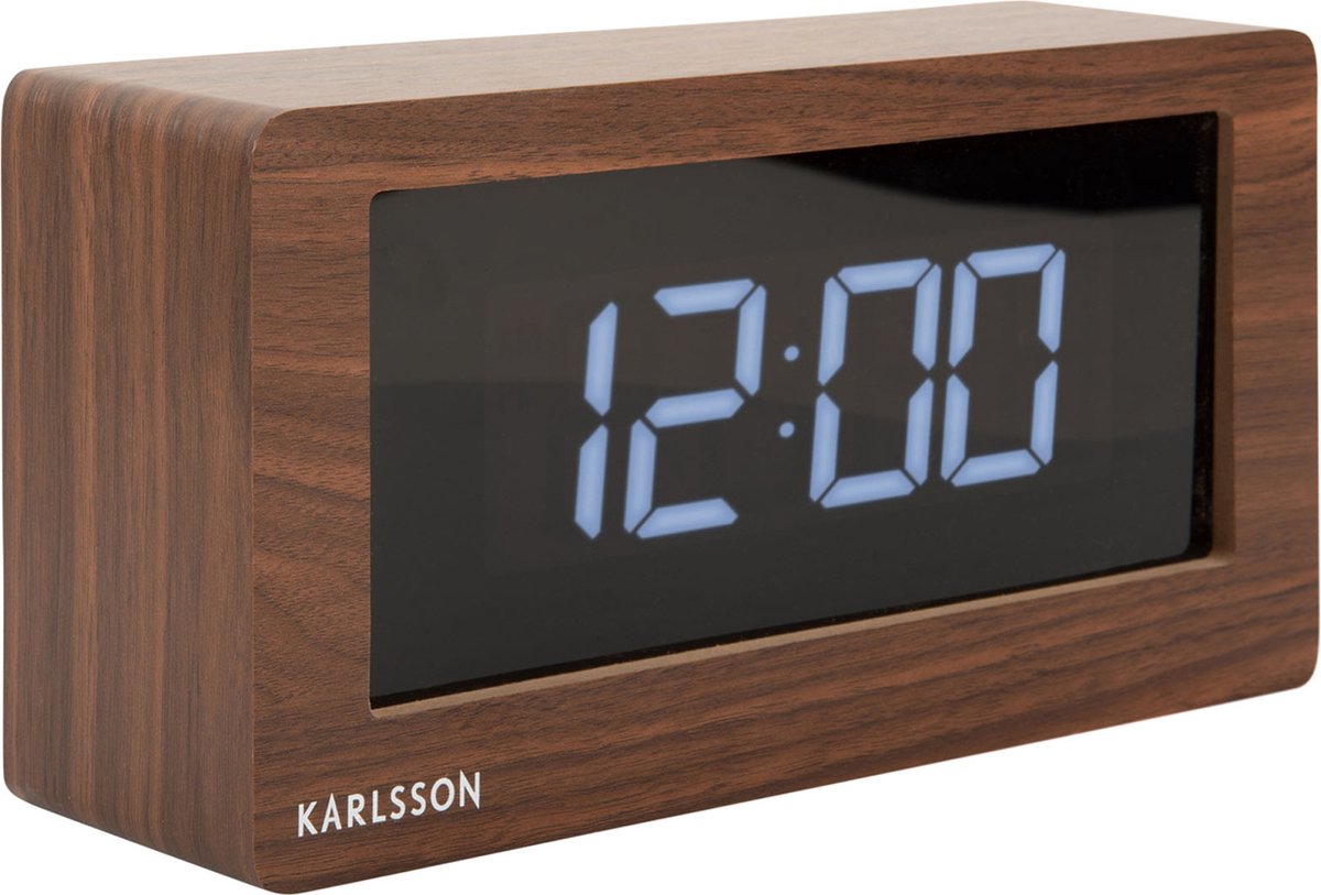 Karlsson Boxed Tafelklok: Modern Donker Hout LED Display Scandinavisch Design