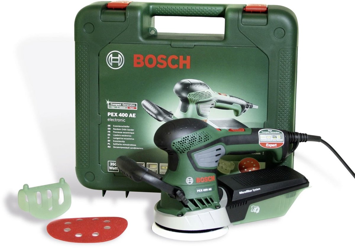Bosch PEX 400 AE Krachtige Excenterschuurmachine - Snoer, 350 W, Stofafzuiging, Koffer