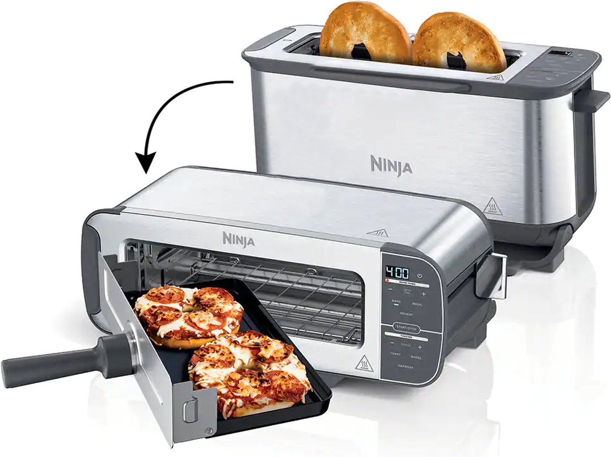 Ninja Foodi 3-in-1 Flip Toaster: Multifunctionele RVS Broodrooster, Grill & Panini Maker
