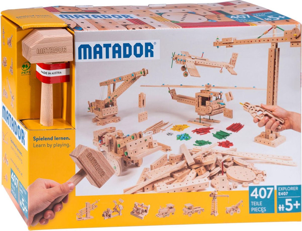 Matador E407 Houten Bouwset: Technisch Constructiespeelgoed Met 407 Delen