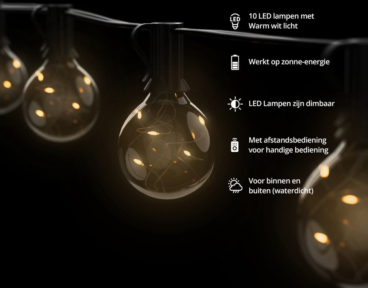 FlinQ Solar LED Lichtslinger Buiten - Zonne-energie Lichtsnoer met Afstandsbediening