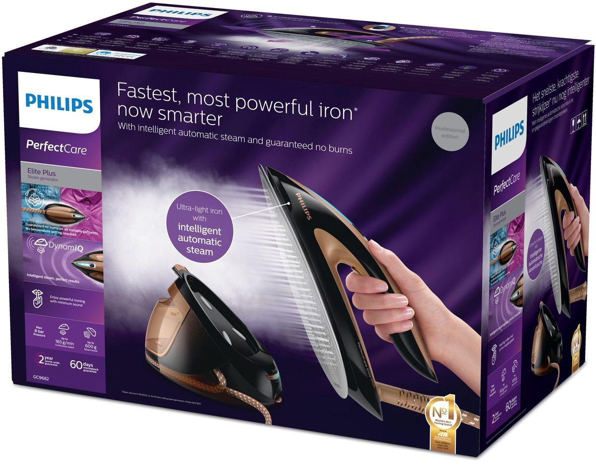 Philips PerfectCare Elite Plus GC9682/80 Stoomgenerator met OptimalTEMP Technologie, 1.8L Watertank, Zwart/Goud