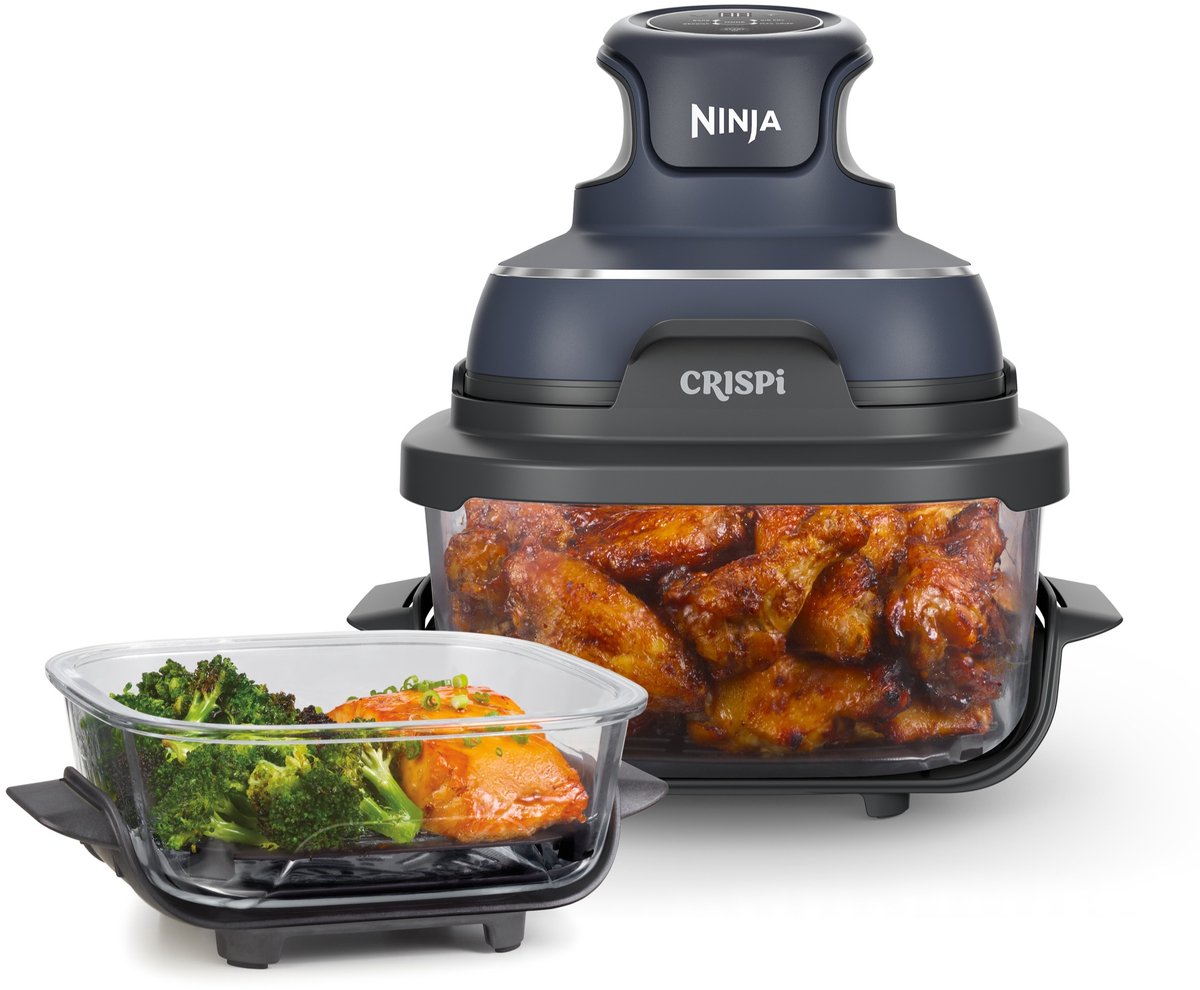 Ninja CRISPi 4-in-1 Compact Glazen Airfryer Kooksysteem: Veelzijdig, PFAS-vrij, Grijs