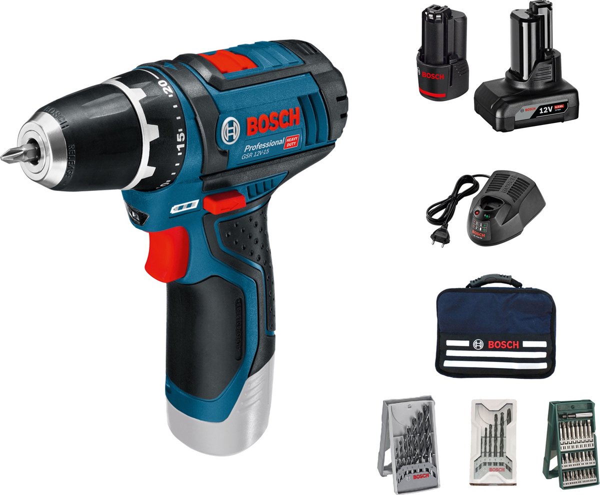 Bosch Professional 12V Accuboormachine GSR 12V-15: Krachtig, Compact, Compleet Kit