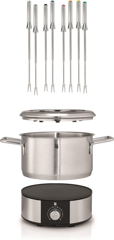 WMF Lono Elektrische Fonduepan: 1.5L RVS, Warmhoudfunctie, 8 Fonduevorken voor Gezellige Avonden