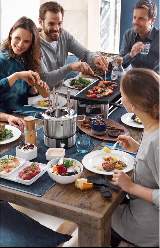 WMF Lono Elektrische Fonduepan: 1.5L RVS, Warmhoudfunctie, 8 Fonduevorken voor Gezellige Avonden
