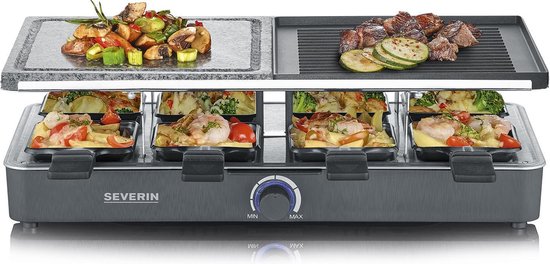 Severin RG 2371 Raclettegrill: Zwart, Natuursteen & Grillplaat voor 8 Personen