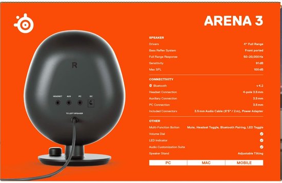 SteelSeries Arena 3 Gaming Speakers Zwart