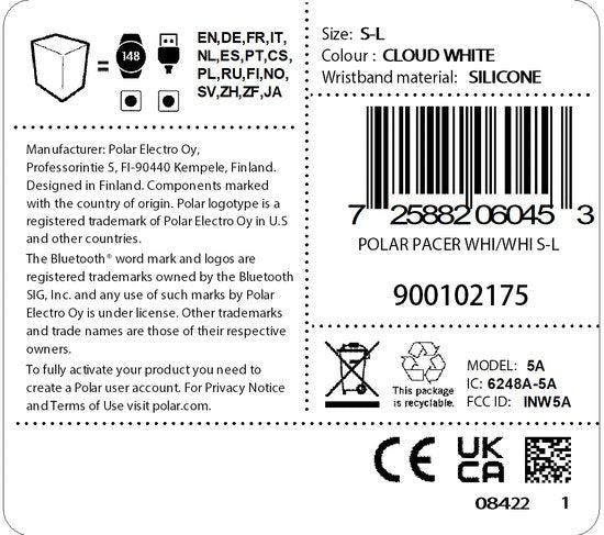 Polar Pacer GPS Hardloophorloge Cloud White - Nauwkeurige Tracking Slaapanalyse