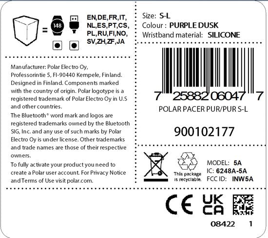 Polar Pacer GPS Hardloophorloge - Premium Sportwatch - Purple Dusk S-L